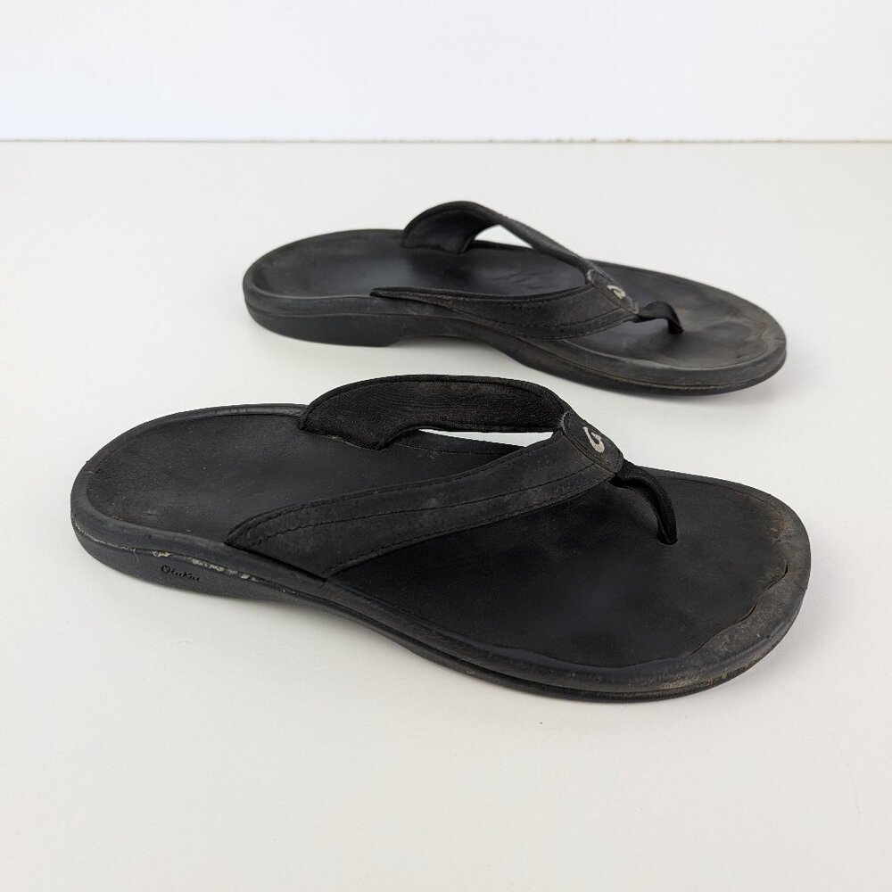 Olukai OHANA Sandals Women's Size 8 Black Brown Flip Flop Thong  20110-4040